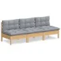 3-Sitzer Gartensofa mit Kissen Kiefer massiv grau Holz von vidaXL, Outdoor-Sofas - Ref: Foro24-3096075, Preis: 234,75 €, Raba...