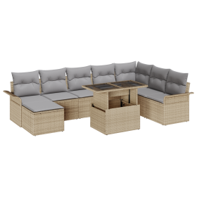 Conjunto de Sofás de Jardín de 9 Piezas con Cojines Beige de
