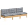 3-Sitzer Gartensofa mit Kissen Kiefer massiv grau Holz von vidaXL, Outdoor-Sofas - Ref: Foro24-3096075, Preis: 234,75 €, Raba...