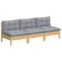 Sofá de jardín de 3 plazas con cojines madera maciza pino gris de vidaXL, Sofás de exterior - Ref: Foro24-3096075, Precio: 24...