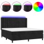 Cama box spring colchón y LED terciopelo negro 160x200 cm