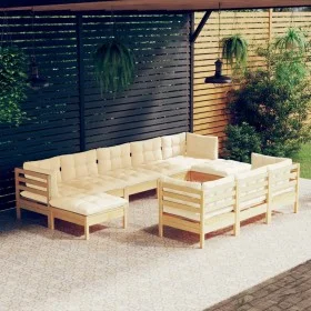 Gartenmöbel 10 Stück und Kissen aus massivem cremefarbenem Kiefernholz von vidaXL, Gartensets - Ref: Foro24-3097139, Preis: 7...