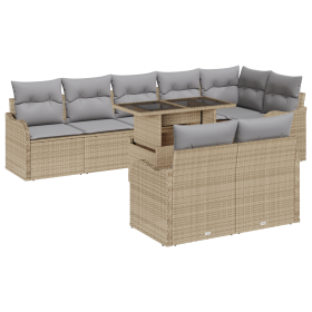 Conjunto de Sofás de Jardín de 9 Piezas con Cojines Beige de