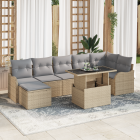 Juego de Sofás de Jardín de 8 Piezas con Cojines Beige de