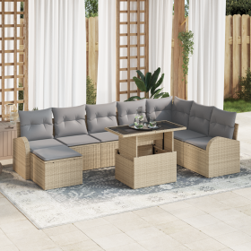 Conjunto de Sofás de Jardín de 9 Piezas con Cojines Beige de