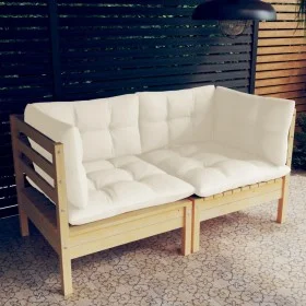 2-seater garden sofa with solid cream pine wood cushions by vidaXL, Outdoor sofas - Ref: Foro24-3096010, Price: 154,44 €, Dis...