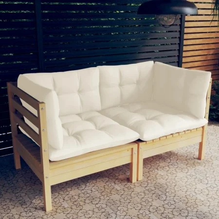 2-seater garden sofa with solid cream pine wood cushions by vidaXL, Outdoor sofas - Ref: Foro24-3096010, Price: 154,44 €, Dis...