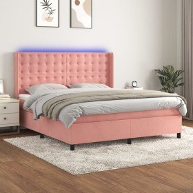 Cama box spring colchón y LED terciopelo rosa 160x200 cm Cama box spring colchón y LED terciopelo rosa 160x200 cm