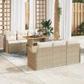 Juego de Sofá de Jardín de 7 Piezas con Cojines Beige de