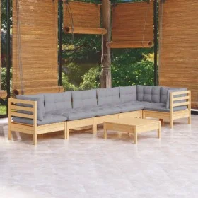 7-piece garden furniture set with gray pine wood cushions by vidaXL, Garden sets - Ref: Foro24-3096399, Price: 508,81 €, Disc...