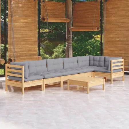 Gartenmöbelset 7 Stück und Kissen graues Kiefernholz von vidaXL, Gartensets - Ref: Foro24-3096399, Preis: 494,25 €, Rabatt: %