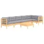 Gartenmöbelset 7 Stück und Kissen graues Kiefernholz von vidaXL, Gartensets - Ref: Foro24-3096399, Preis: 494,25 €, Rabatt: %
