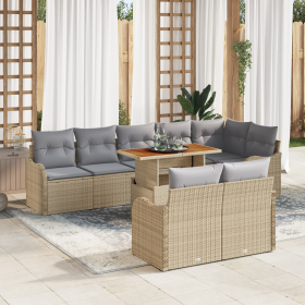 Juego de Sofás para Jardín de 9 Piezas con Cojines Beige de