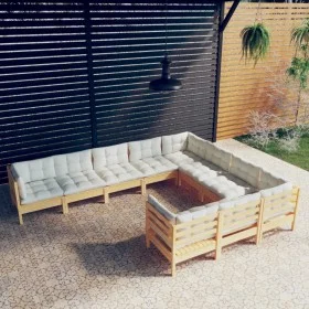 Garden furniture 10 pieces and cream pine wood cushions by vidaXL, Garden sets - Ref: Foro24-3096995, Price: 748,19 €, Discou...
