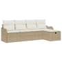 Set de Sofá de Jardín de 5 Piezas con Cojines Beige Poliratán