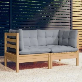 Garden sofa, 2 seats, with grey cushions, solid pine wood. by vidaXL, Outdoor sofas - Ref: Foro24-3096009, Price: 157,93 €, D...