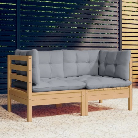 Garden sofa, 2 seats, with grey cushions, solid pine wood. by vidaXL, Outdoor sofas - Ref: Foro24-3096009, Price: 188,05 €, D...