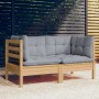 Garden sofa, 2 seats, with grey cushions, solid pine wood. by vidaXL, Outdoor sofas - Ref: Foro24-3096009, Price: 188,05 €, D...