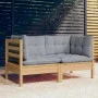 Garden sofa, 2 seats, with grey cushions, solid pine wood. by vidaXL, Outdoor sofas - Ref: Foro24-3096009, Price: 157,94 €, D...