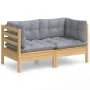 Garden sofa, 2 seats, with grey cushions, solid pine wood. by vidaXL, Outdoor sofas - Ref: Foro24-3096009, Price: 157,94 €, D...