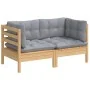 Garden sofa, 2 seats, with grey cushions, solid pine wood. by vidaXL, Outdoor sofas - Ref: Foro24-3096009, Price: 157,94 €, D...