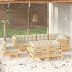 Garden furniture 9 pieces and cushions solid cream pine wood by vidaXL, Garden sets - Ref: Foro24-3096520, Price: 669,12 €, D...