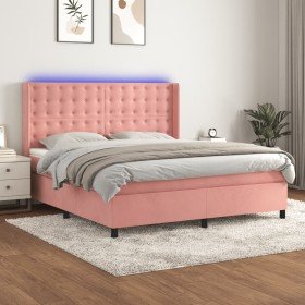 Cama box spring colchón y LED terciopelo rosa 180x200 cm Cama box spring colchón y LED terciopelo rosa 180x200 cm