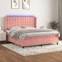 Cama box spring colchón y LED terciopelo rosa 180x200 cm