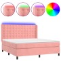 Cama box spring colchón y LED terciopelo rosa 180x200 cm