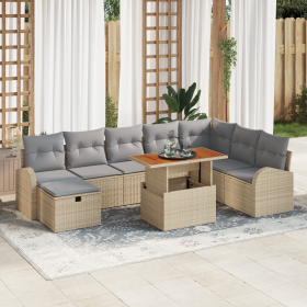 Juego de Sofá de Jardín de 9 Piezas con Cojines de Ratán Beige