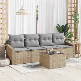 Conjunto de sofá de jardín con cojín 5 pcs Beige y Gris Claro