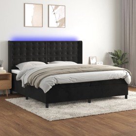 Cama box spring colchón y LED terciopelo negro 200x200 cm en Camas y somieres | Comprar online en Foro24