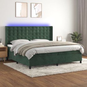 Cama box spring colchón y LED terciopelo verde oscuro 200x200cm en Camas y somieres | Comprar online en Foro24