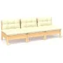 3-Sitzer-Gartensofa mit massiven Kissen aus cremefarbenem Kiefernholz von vidaXL, Outdoor-Sofas - Ref: Foro24-3096076, Preis:...