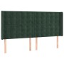 Cama box spring colchón y LED terciopelo verde oscuro 200x200cm
