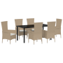 Juego de Comedor de Jardín de 7 Piezas con Cojines Beige de