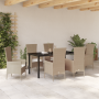 Juego de Comedor de Jardín de 7 Piezas con Cojines Beige de