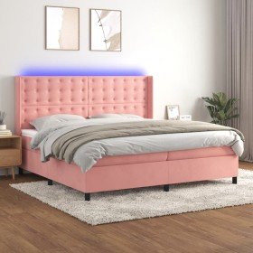 Cama box spring colchón y LED terciopelo rosa 200x200 cm Cama box spring colchón y LED terciopelo rosa 200x200 cm