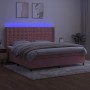 Cama box spring colchón y LED terciopelo rosa 200x200 cm
