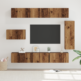 Juego de Mueble de TV 8 pcs Madera envejecida 30.5 x 30 x 90 cm