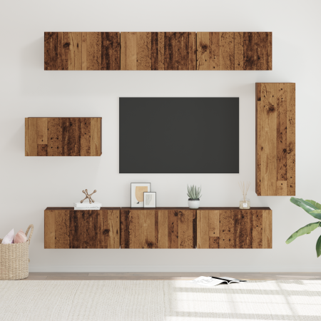 Juego de Mueble de TV 8 pcs Madera envejecida 30.5 x 30 x 90 cm