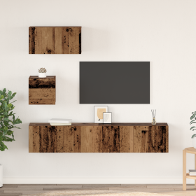 Mueble de TV de Pared con estante 4 pcs Madera envejecida