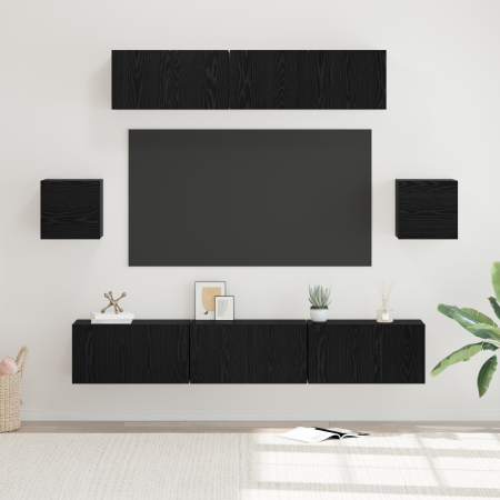 Juego de Mueble para TV Otro 7 pcs Roble negro 80 x 30 x 30 cm