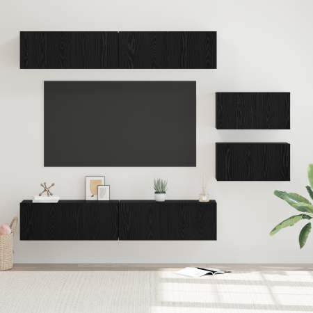 Mueble de TV 6 pcs Roble negro 80 x 30 x 30.5 cm