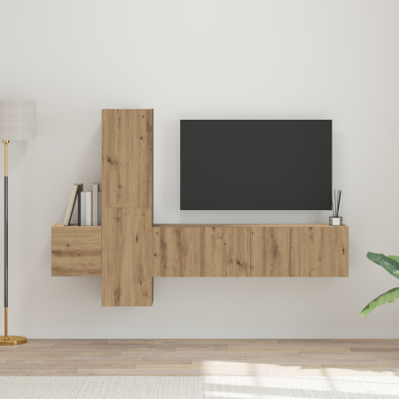 Conjunto de mueble de TV con estante 5 pcs Roble artesanal