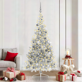 Árbol de Navidad artificial mitad Plateado 210 cm PET