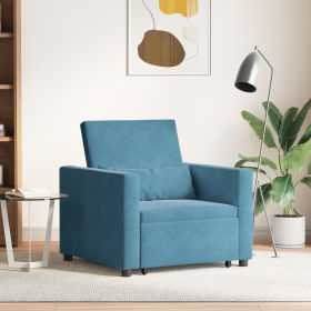 Sofá Cama Convertible 3-en-1 Azul de Terciopelo