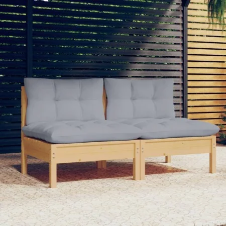2-seater garden sofa with solid gray pine wood cushions by vidaXL, Outdoor sofas - Ref: Foro24-3095991, Price: 150,51 €, Disc...
