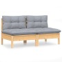 2-seater garden sofa with solid gray pine wood cushions by vidaXL, Outdoor sofas - Ref: Foro24-3095991, Price: 141,38 €, Disc...