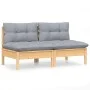 2-seater garden sofa with solid gray pine wood cushions by vidaXL, Outdoor sofas - Ref: Foro24-3095991, Price: 150,51 €, Disc...